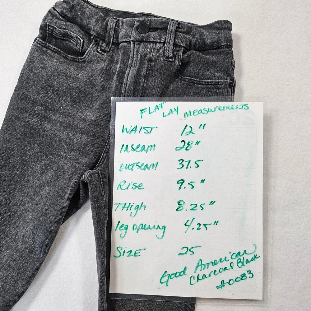 Good American Good Waist Skinny Jeans Washed Charcoal Black Grunge‎ Edgy size 25